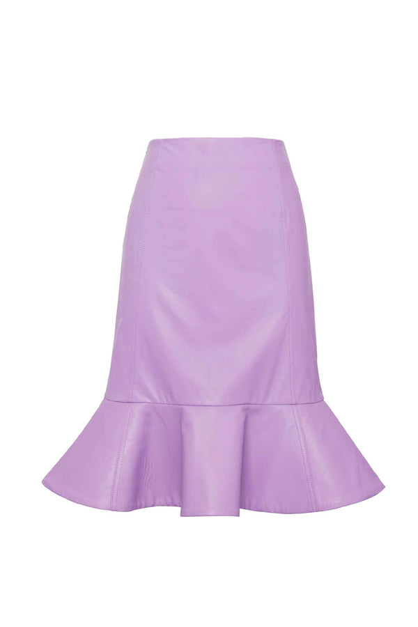 Leather flouncing midi skirt