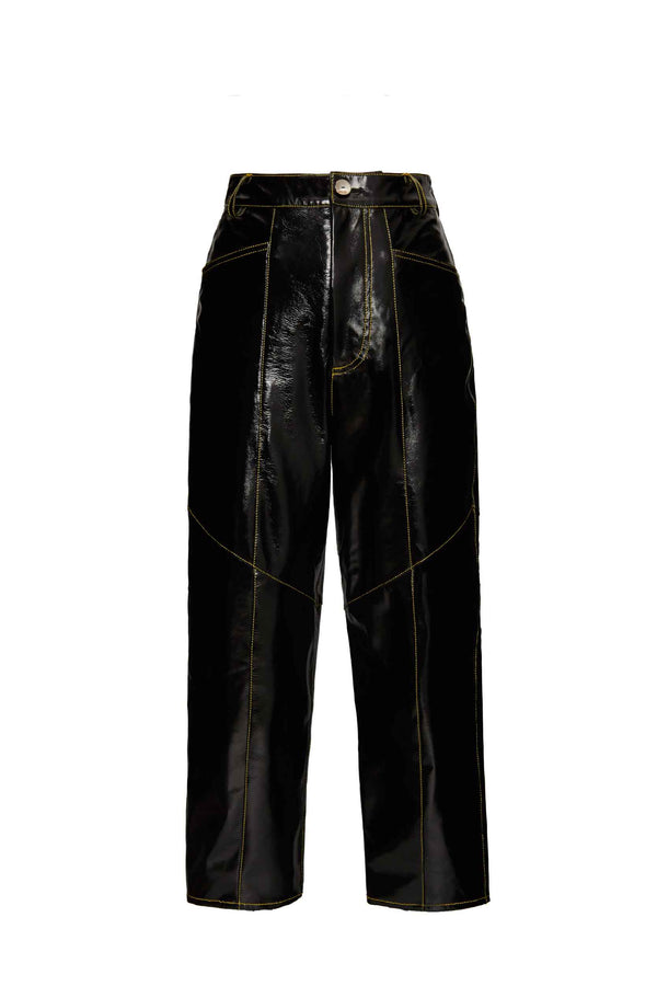 Leather black taper trousers