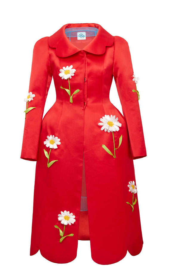 Long hourglass ribbon embroidery coat