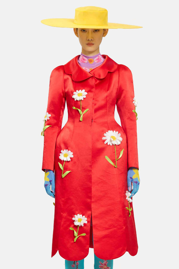 Long hourglass ribbon embroidery coat