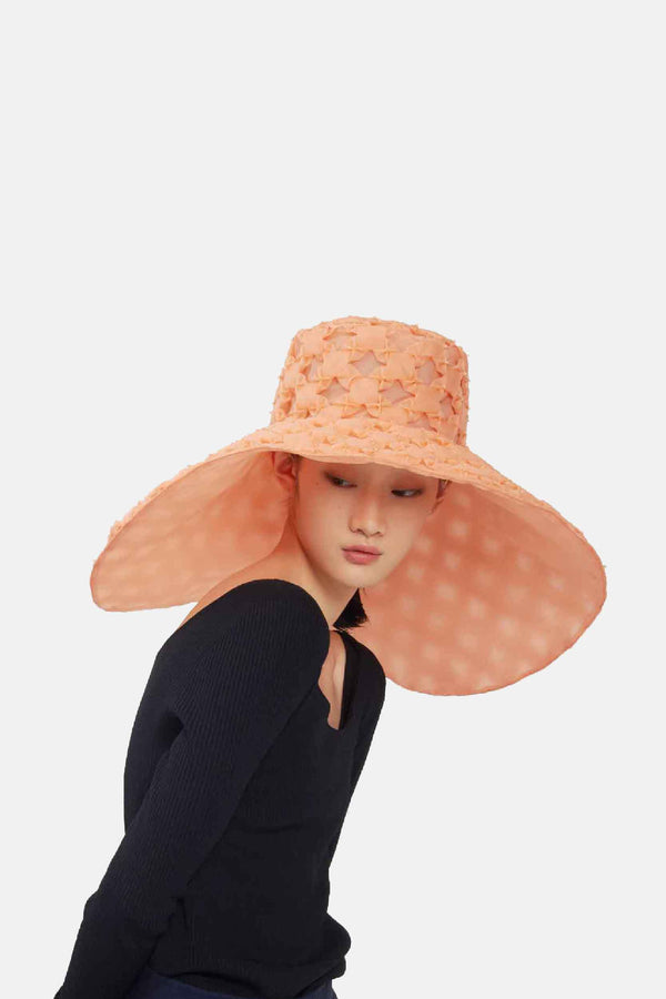 Handmade smocked wide-brimmed hat